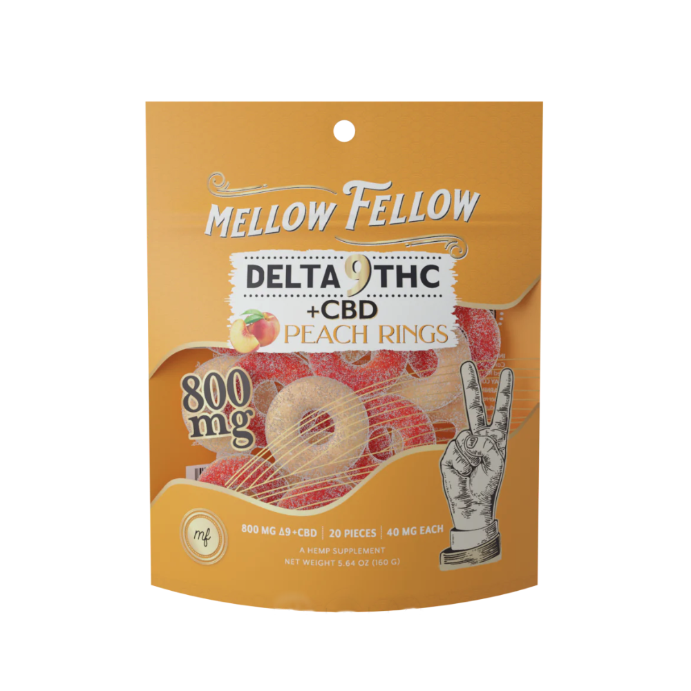 MELLOW FELLOW D9 THC +CBD 800MG GUMMIES - PEACH RINGS