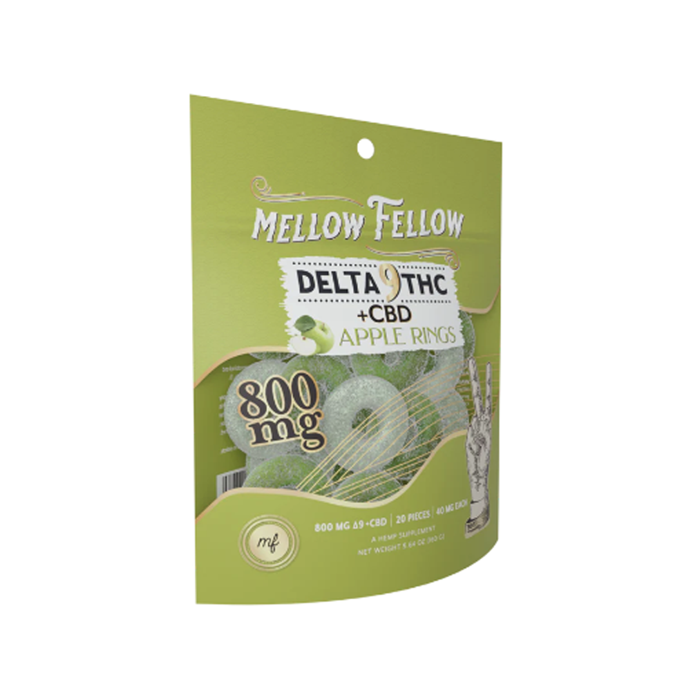 MELLOW FELLOW D9 THC +CBD 800MG GUMMIES - APPLE RINGS