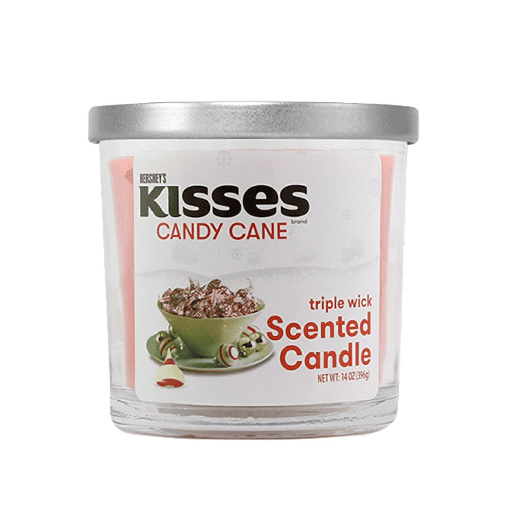 TRIPLE WICK HERSHEY'S KISSES 14OZ CANDLE - CANDY CANE