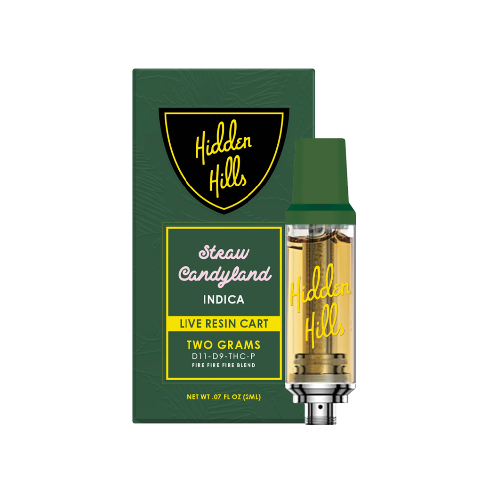 HIDDEN HILLS BLEND D11/D9/THCP LIVE RESIN 2G CARTRIDGE HYBRID - STRAW CANDY LAND