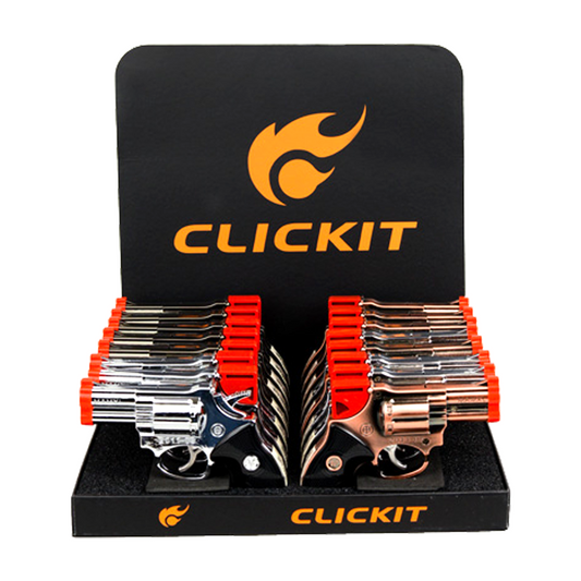 CLICKIT PISTOL DOUBLE TORCH LIGHTER DISPLAY