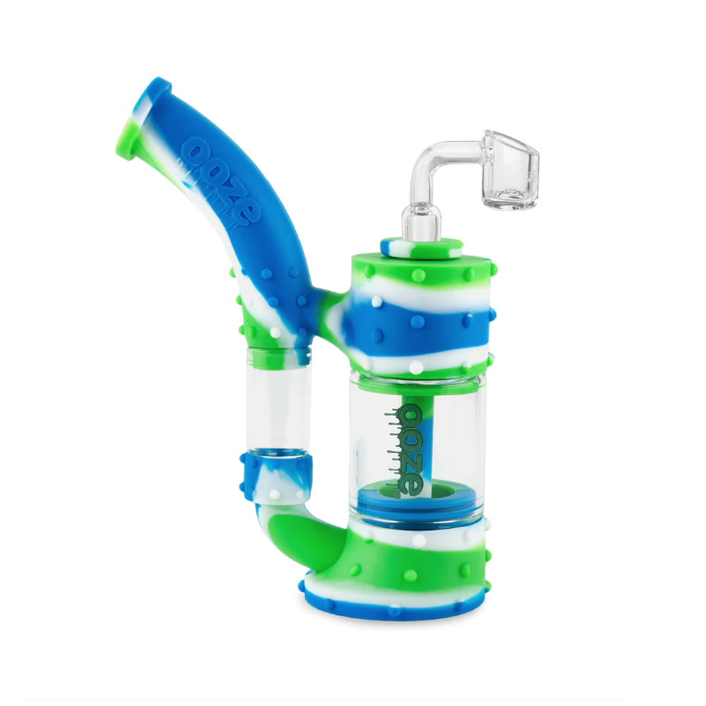 OOZE STACK SILICON/GLASS WATER PIPE - BLUE/WHITE/GREEN