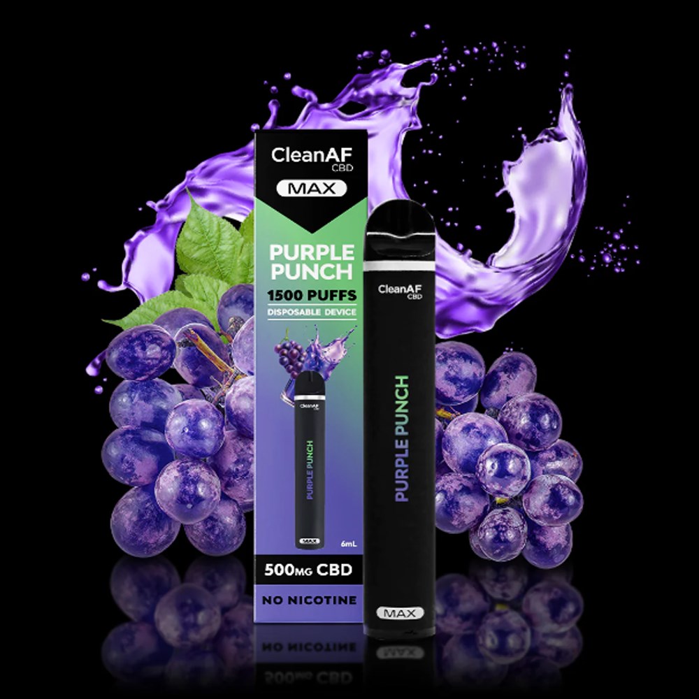 CLEANAF MAX CBD 1500PUFFS 500MG DISPOSABLE - PURPLE PUNCH