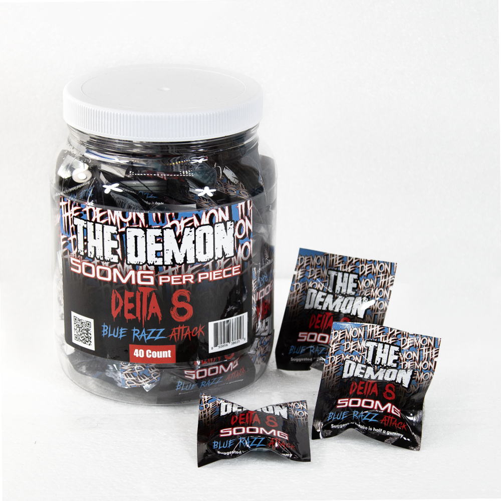 THE DEMON D8 500MG GUMMIES JAR - BLUE RAZZ ATTACK