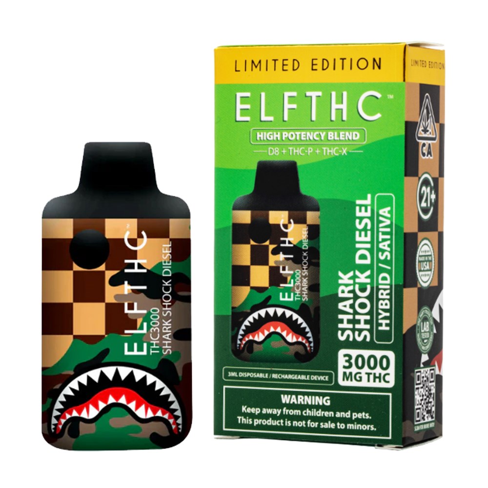 ELF THCA 3000MG DISPOSABLE HYBRID/ SATIVA - SHARK SHOCK DIESEL