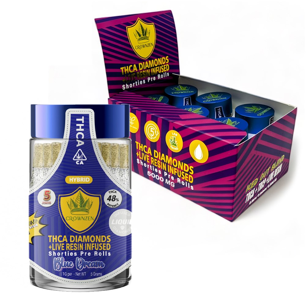 CROWNZEN THCA DIAMOND + LIVE RESIN INFUSED 5000MG PREROLLS HYBRID - BLUE DREAM