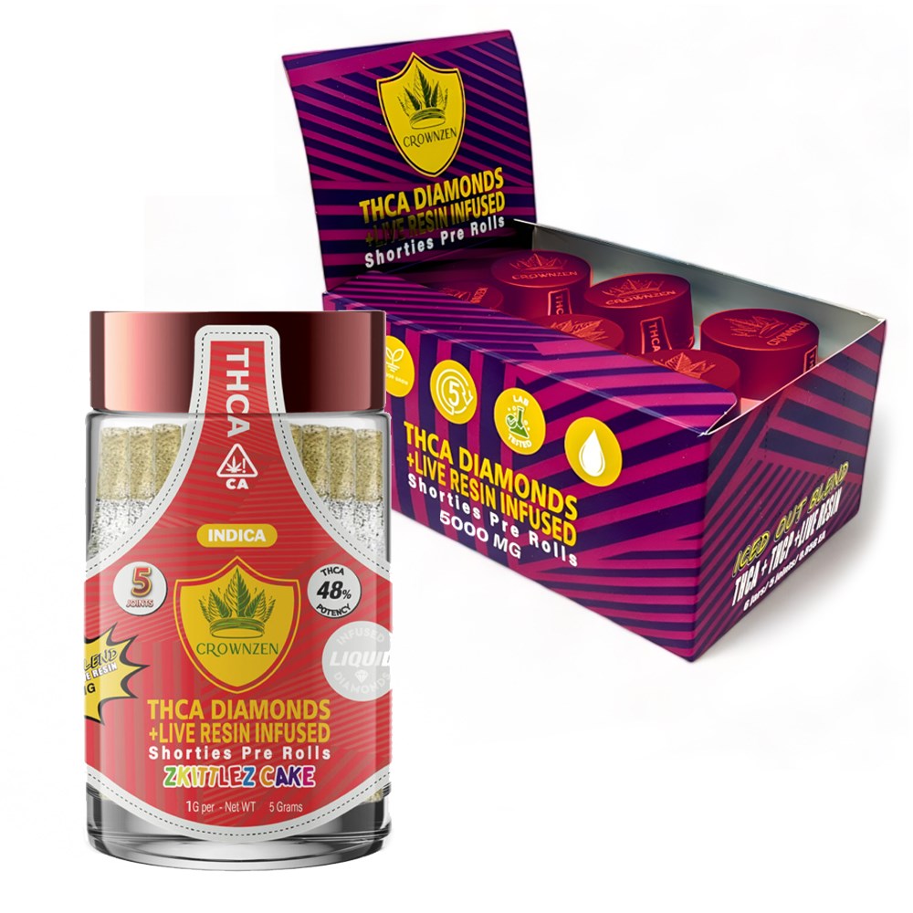CROWNZEN THCA DIAMOND + LIVE RESIN INFUSED 5000MG PREROLLS INDICA- ZKITTLEZ CAKE