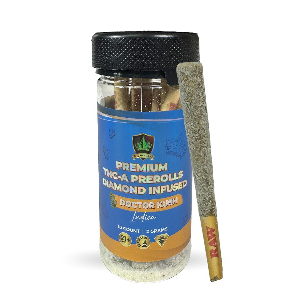CROWNZEN PREMIUM THCA DIAMOND INFUSED 2G PREROLLS INDICA - DOCTOR KUSH