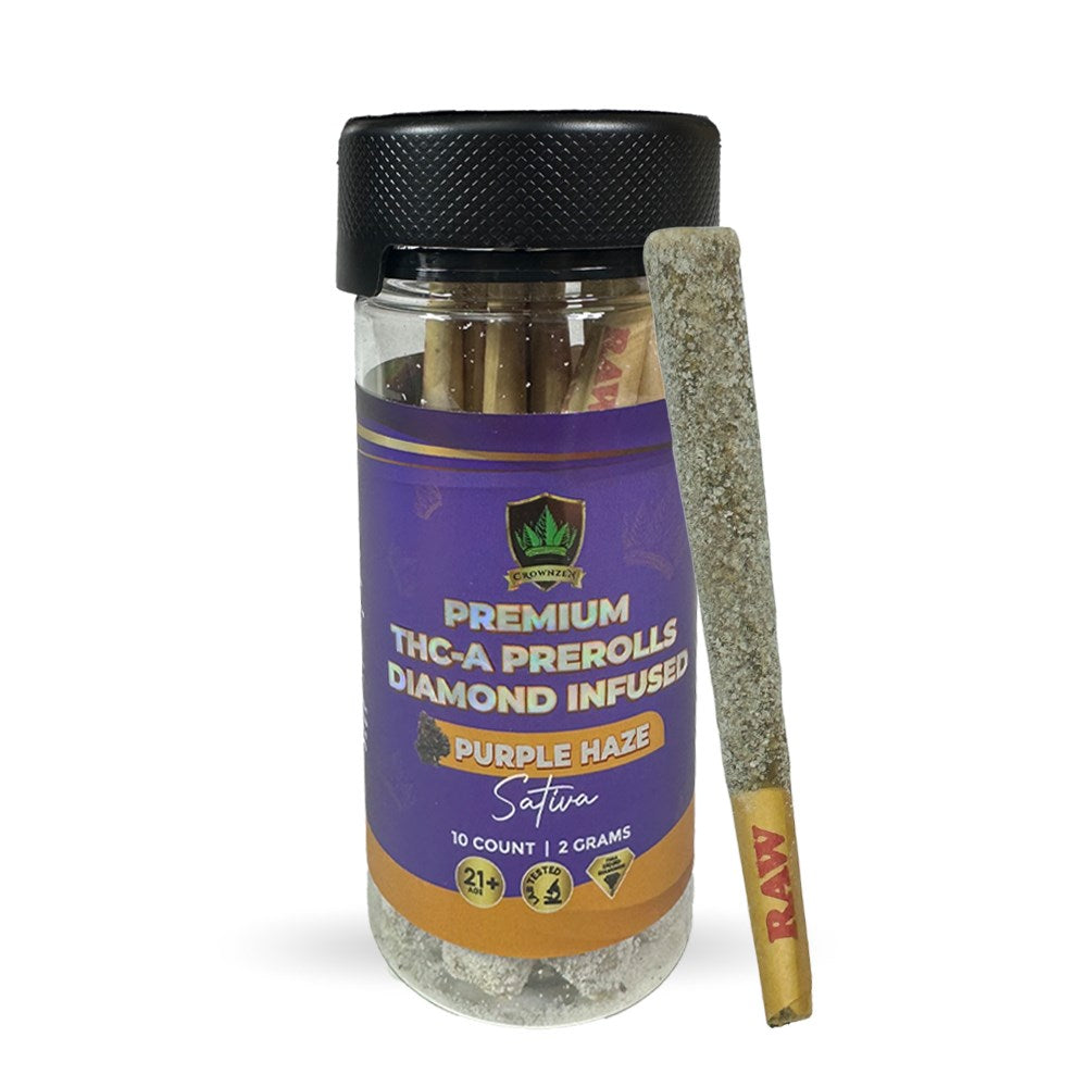 CROWNZEN PREMIUM THCA DIAMOND INFUSED 2G PREROLLS SATIVA - PURPLE HAZE