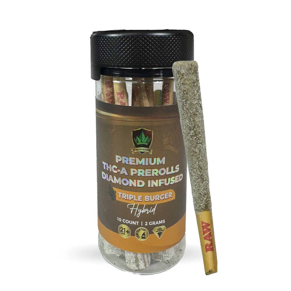 CROWNZEN PREMIUM THCA DIAMOND INFUSED 2G PREROLLS HYBRID - TRIPLE BURGER