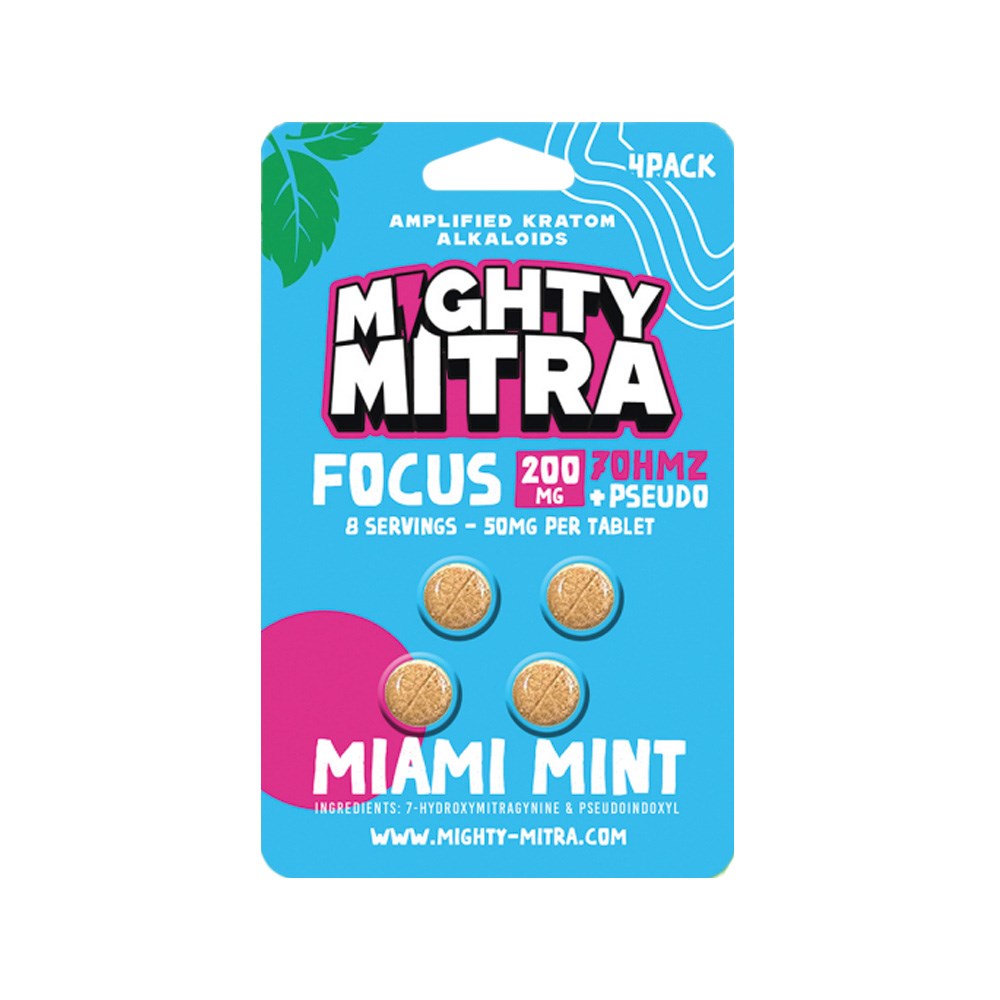 MIGHTY MITRA 50MG 7OHMZ+PSEUDO 4CT KRATOM - MIAMI MINT