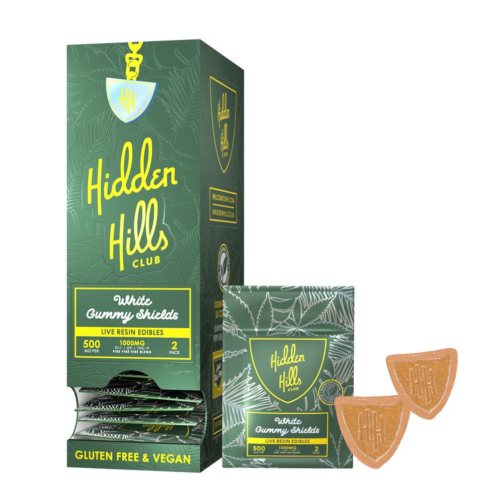 HIDDEN HILLS LIVE RESIN D11/D9/THCP 1G GUMMIES - WHITE GUMMY SHEILDS