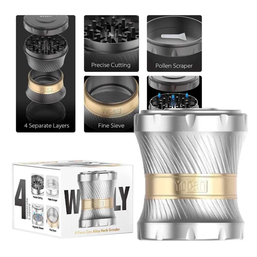 YOCAN WHIRLY PREMIUM ZINC ALLOY 4PRTS GRINDER - SILVER