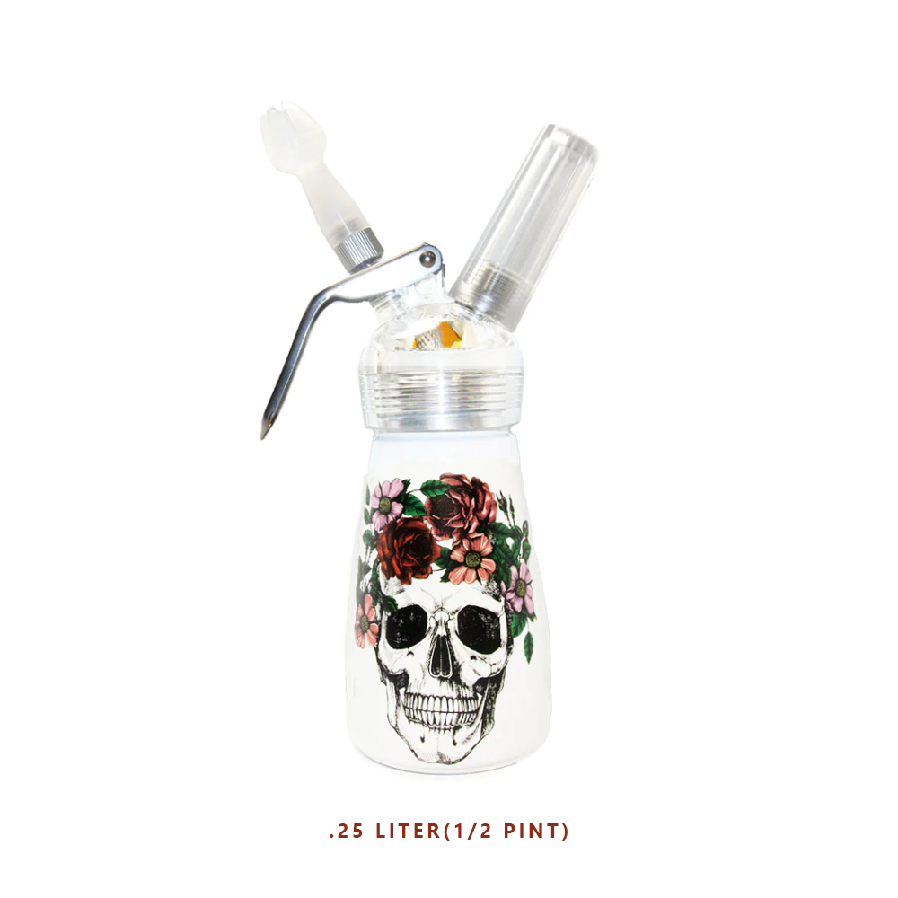 SPECIAL BLUE 1/2 PINT DISPENSER PLASTIC HEAD - MINI FLORAL SKULL