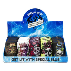 SPECIAL BLUE MINI TORCH LIGHTERS - SKULLS & ROSES