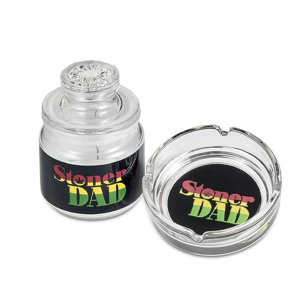 FASHION CRAFT GLASS STASH JAR & ASHTRAY SET - STONER DAD