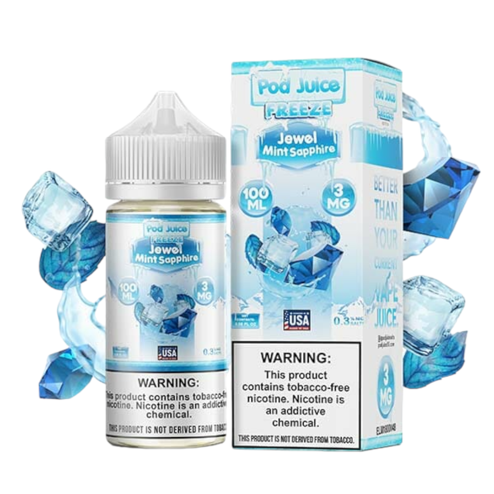 POD SALT NIC 100ML JUICE 3MG FREEZE - JEWEL MINT SAPPHIRE