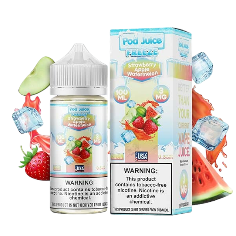 POD SALT NIC 100ML JUICE 3MG FREEZE - STRAW APPLE WATERMELON