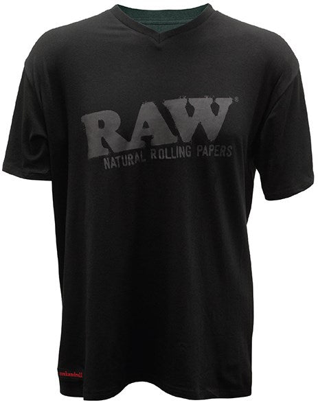 RAW SHORT SLEEVE VNECK BLACK SHIRT W BLACK LOGO - 2XL