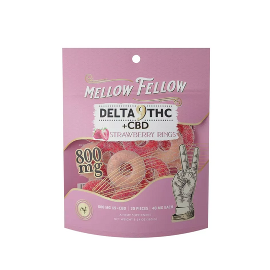 MELLOW FELLOW D9 THC +CBD  800MG GUMMIES - STRAWBERRY RINGS