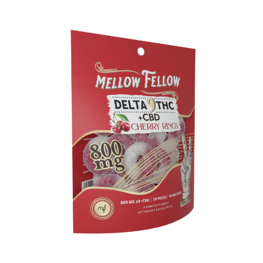 MELLOW FELLOW D9 THC +CBD  800MG GUMMIES - CHERRY RINGS
