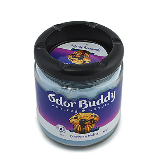 ODOR BUDDY ASHTRAY &amp; CANDLE 12OZ - BLUEBERRY MUFFIN