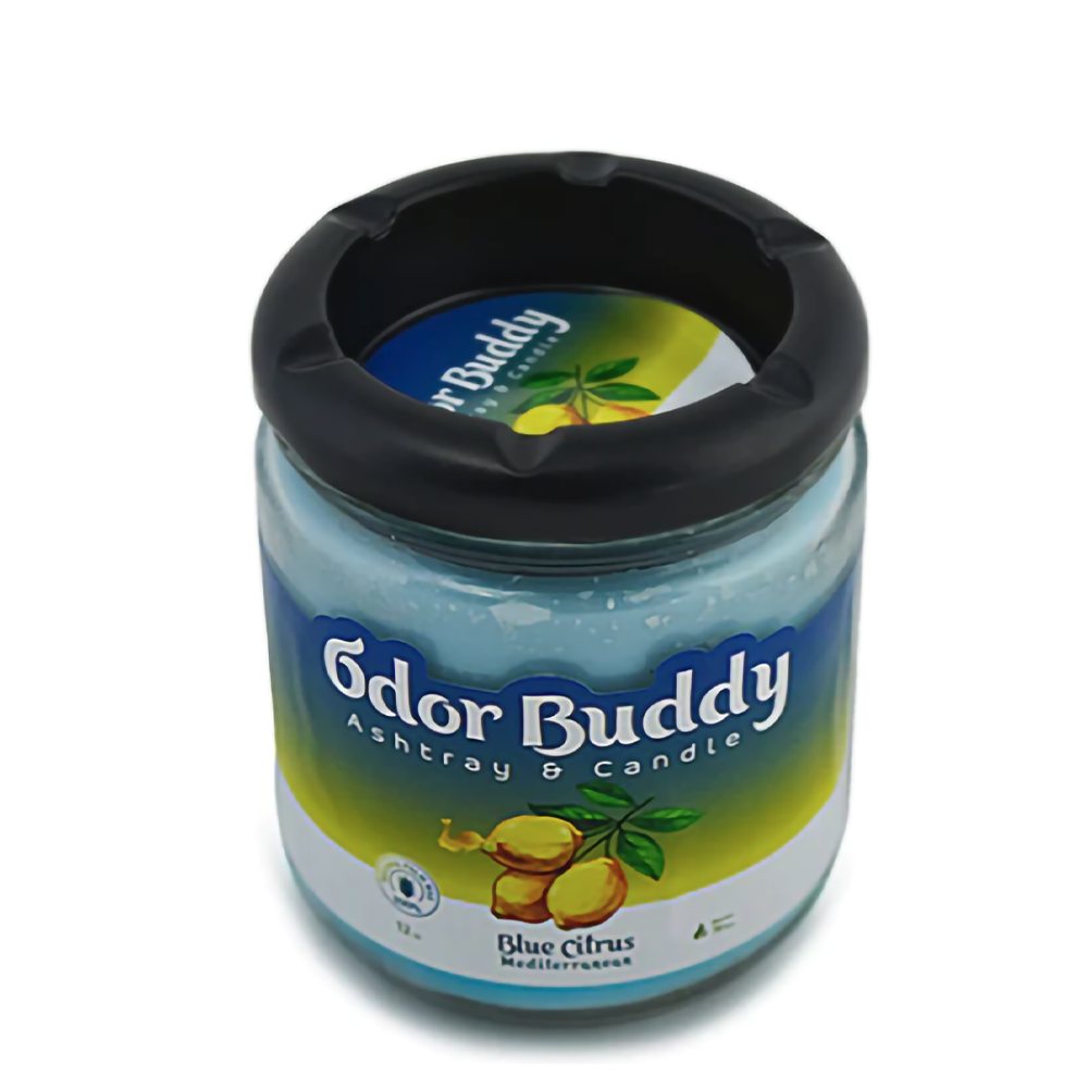 ODOR BUDDY ASHTRAY &amp; CANDLE 12OZ - BLUE CITRUS