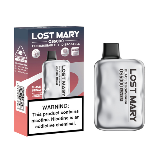 LOST MARY OS5000 5% SALT NIC DISPOSABLE- BLACK STRAWNANA
