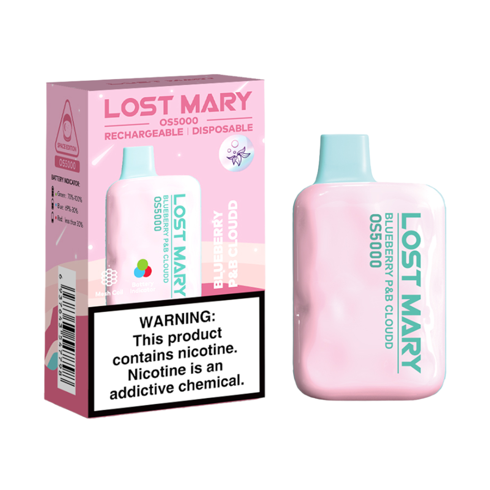 LOST MARY OS5000 5% SALT NIC DISPOSABLE - BLUEBERRY P&amp;B CLOUD