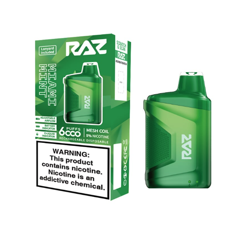 RAZ 5% NIC 6000PUFFS DISPOSABLE - MIAMI MINT – Ben Exotics