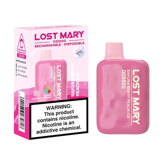LOST MARY OS5000 5% SALT NIC DISPOSABLE- SAKURA BERRY PEACH ICE