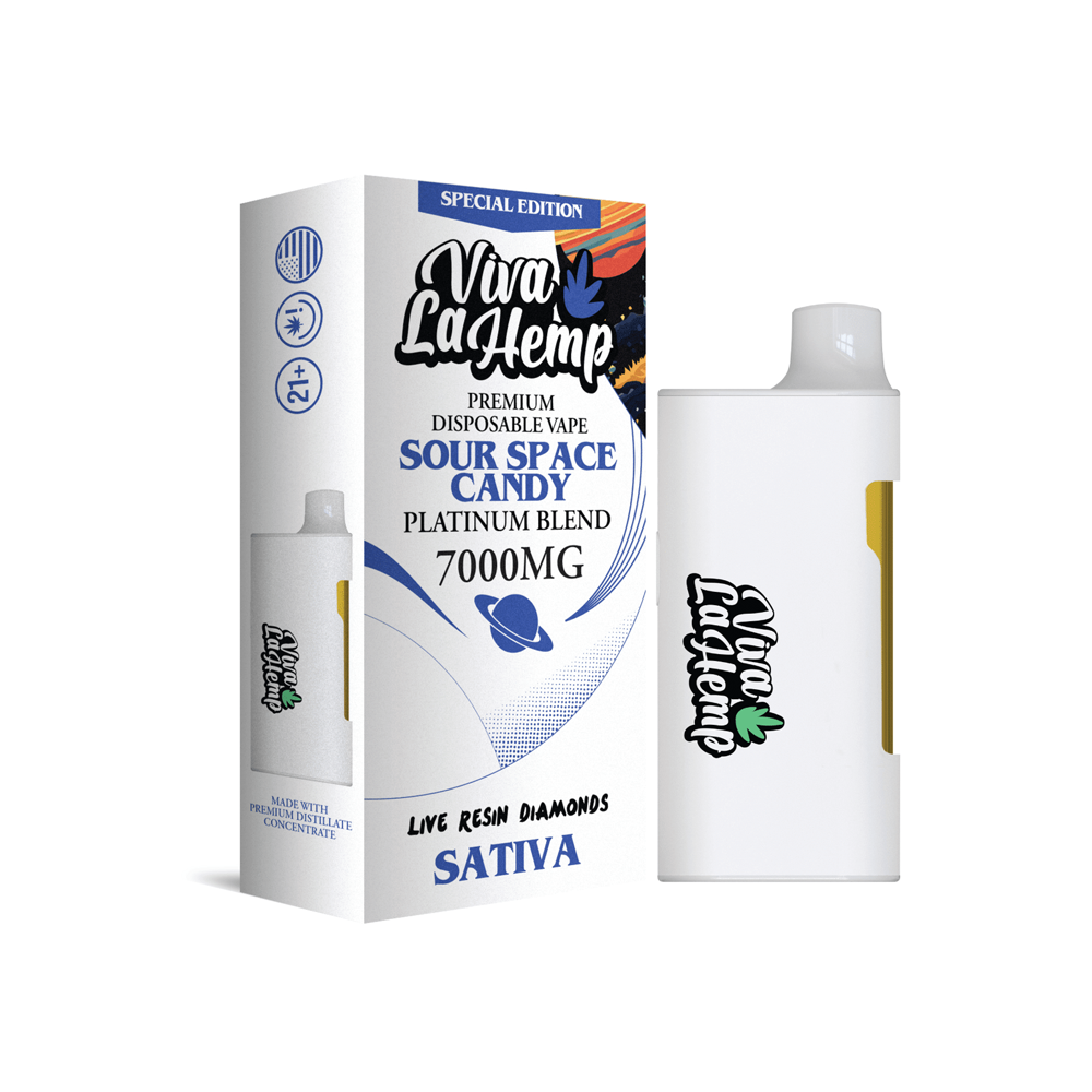 VIVA LA HEMP PLATINUM BLEND 7000MG DISPOSABLE VAPE SATIVA - SOUR SPACE CANDY