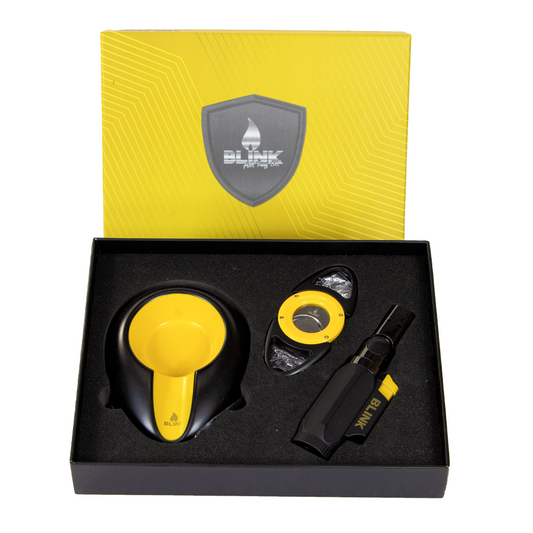 BLINK PREMIUM CIGAR CUTTER  W/ TORCH &amp; ASHTRAY (KNIGHT) - YELLOW