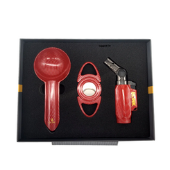 BLINK PREMIUM CIGAR CUTTER  W/ TORCH &amp; ASHTRAY (CARBONE) - RED