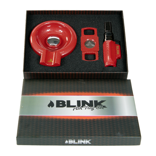 BLINK PREMIUM CIGAR CUTTER  W/ TORCH &amp; ASHTRAY (CARBONE) - RED