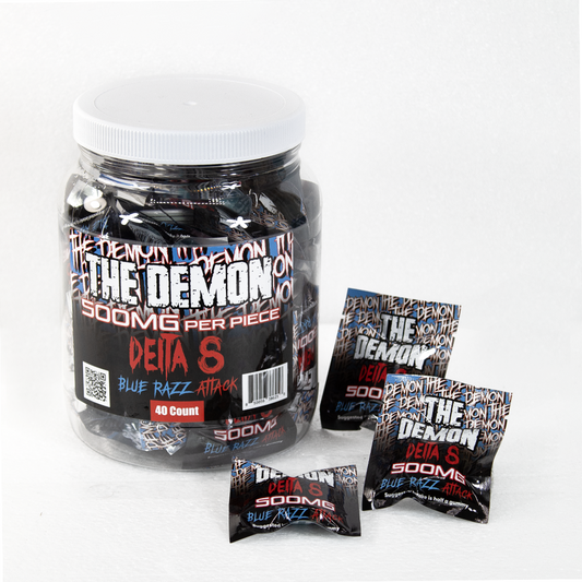 THE DEMON D8 500MG GUMMIES JAR - BLUE RAZZ ATTACK