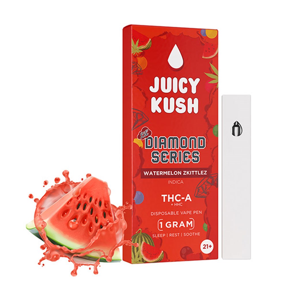 JUICY KUSH THCA /D8 LIVE RESIN  1G DISPOSABLE INDICA - WTRMLN ZKITTLEZ