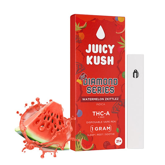 JUICY KUSH THCA /D8 LIVE RESIN  1G DISPOSABLE INDICA - WTRMLN ZKITTLEZ