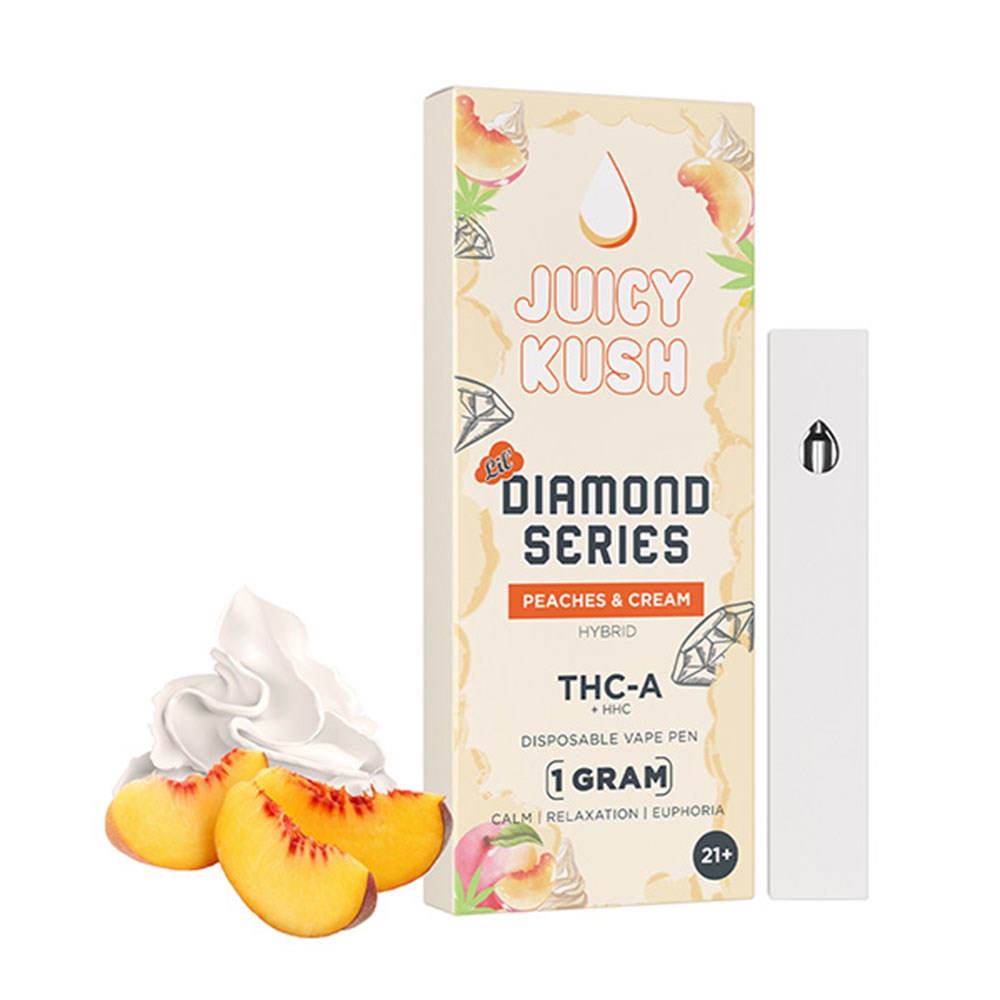 JUICY KUSH THCA /D8 LIVE RESIN  1G DISPOSABLE HYBRID - PEACHES &amp; CREAM