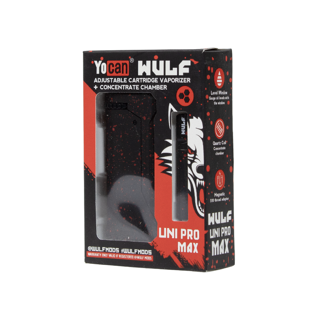 WULF MODS  X YOCAN UNI PRO MAX 650 mAh CARTRIDGE &amp; STARTER KIT - BLACK RED SPATTER