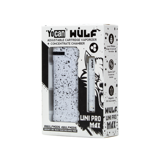 WULF MODS  X YOCAN UNI PRO MAX 650 mAh CARTRIDGE &amp; STARTER KIT - WHITE BLACK SPATTER