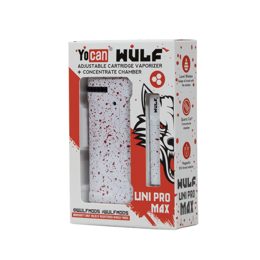 WULF MODS  X YOCAN UNI PRO MAX 650 mAh CARTRIDGE &amp; STARTER KIT - WHITE RED SPATTER
