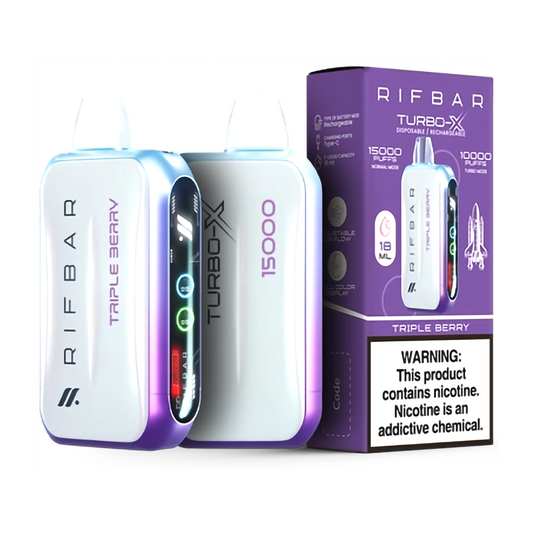 RIFBAR TURBO X 5% 15000 PUFFS DISPOSABLE - TRIPLE BERRY