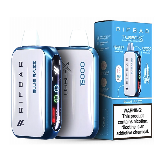 RIFBAR TURBO X 5% 15000 PUFFS DISPOSABLE - BLUE RAZZ