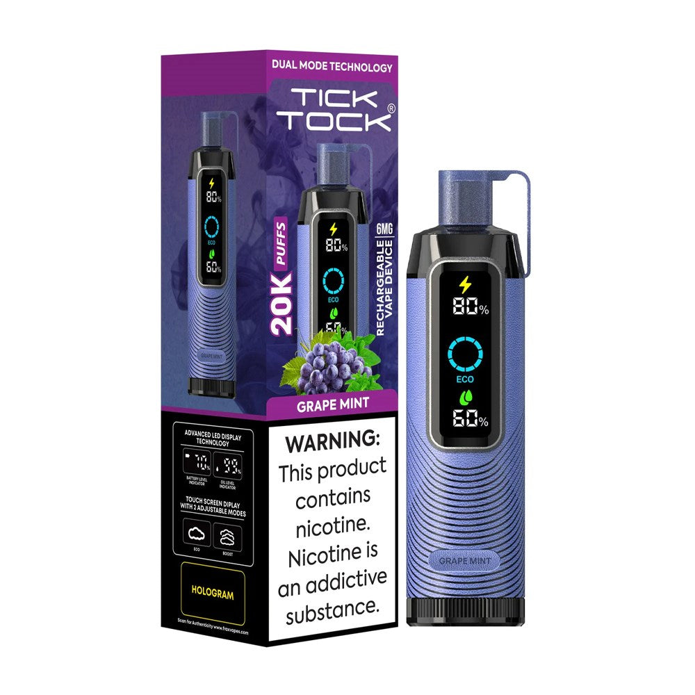 TICKTOCK 5% NIC 20K PUFFS  DISPOSABLE - GRAPE MINT