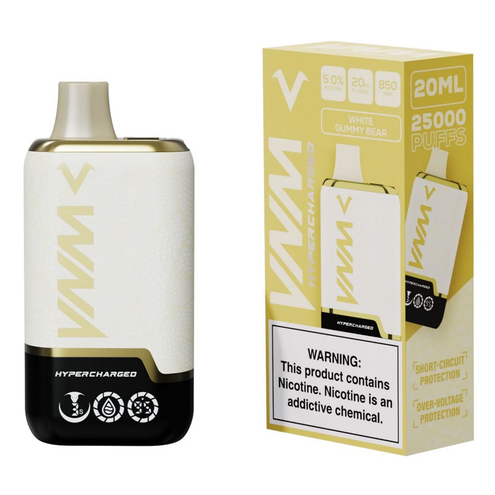 VNM HYPER CHARGED 5% NIC 25000PUFFS DISPOSABLE - WHITE GUMMY BEAR