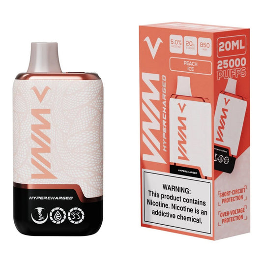VNM HYPER CHARGED 5% NIC 25000PUFFS DISPOSABLE - PEACH ICE