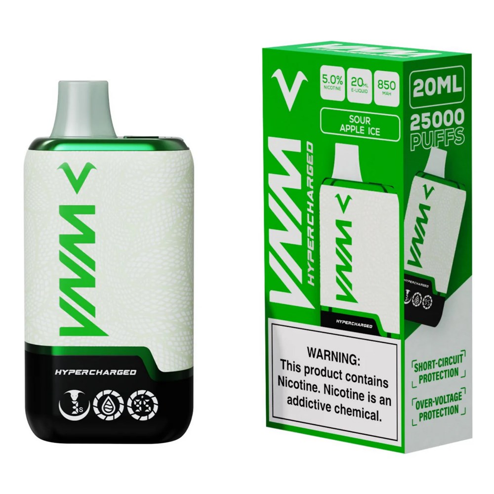 VNM HYPER CHARGED 5% NIC 25000PUFFS DISPOSABLE - SOUR APPLE ICE
