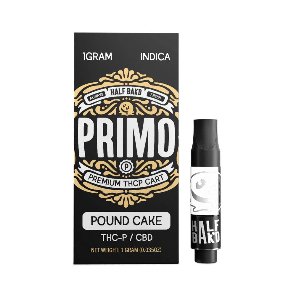 HALF BAK'D PRIMO THCP/CBD 1G CARTRIDGE INDICA - POUND CAKE