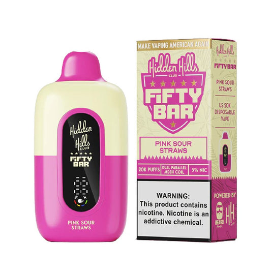 HIDDEN HILLS FIFTY BAR 5%NIC 20000PUFFS DISPOSABLE - PINK SOUR STRAW